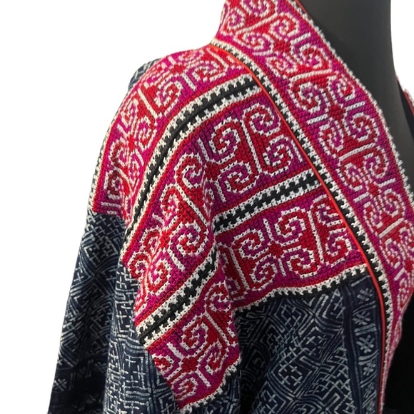 Vintage Handmade Kimono Jacket Embroidered Pattern Double Sided, One Size - Picture 8 of 11